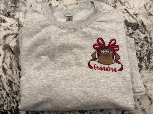 Custom Embroidered Football Bow Crewneck Sweatshirt