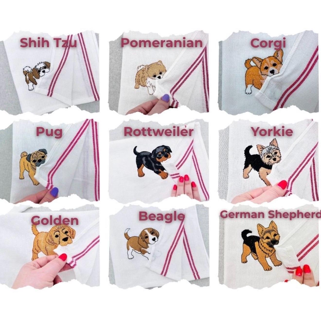 Playful Pet Embroidered Tea Towel | Custom Dog & Cat Kitchen Towel | Waffle Weave Cotton Dish Towel | Animal Lover Gift |