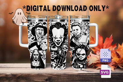 Cult Classic Tumbler Laser Wrap SVG: Engraved Horror Characters 40 oz Tumbler (Download Only)