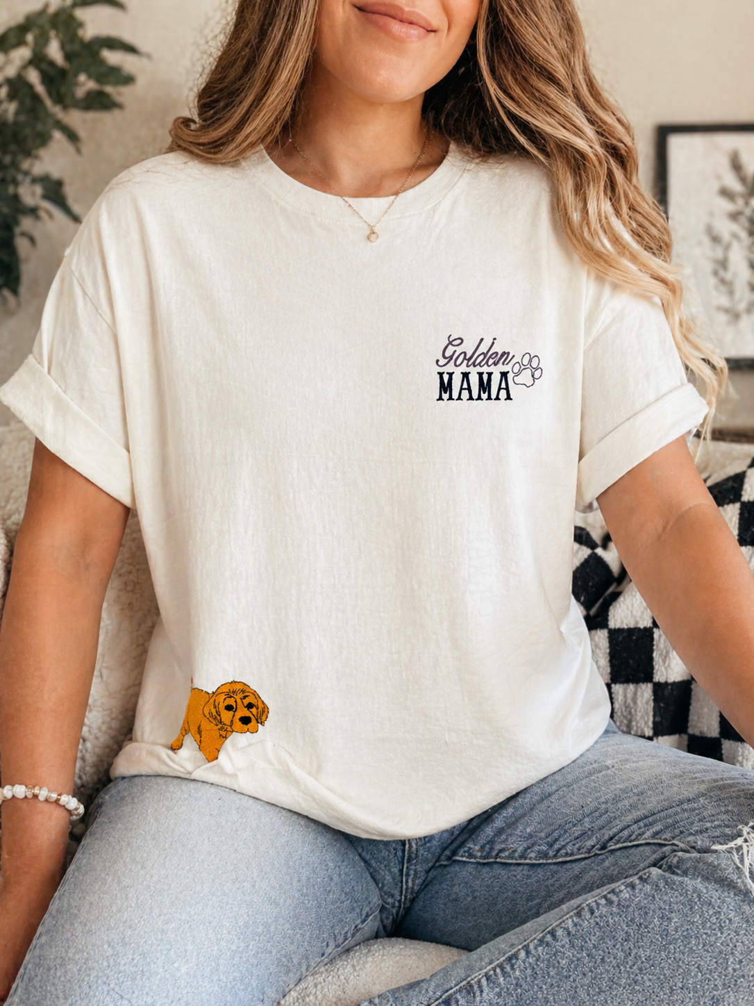 Custom Pet Mama Shirt | Dog Mom Tee with Embroidered Pet | Personalized Dog Lover Gift | Pet Portrait Shirt | Cat Mom Shirt | Animal Lover Tee