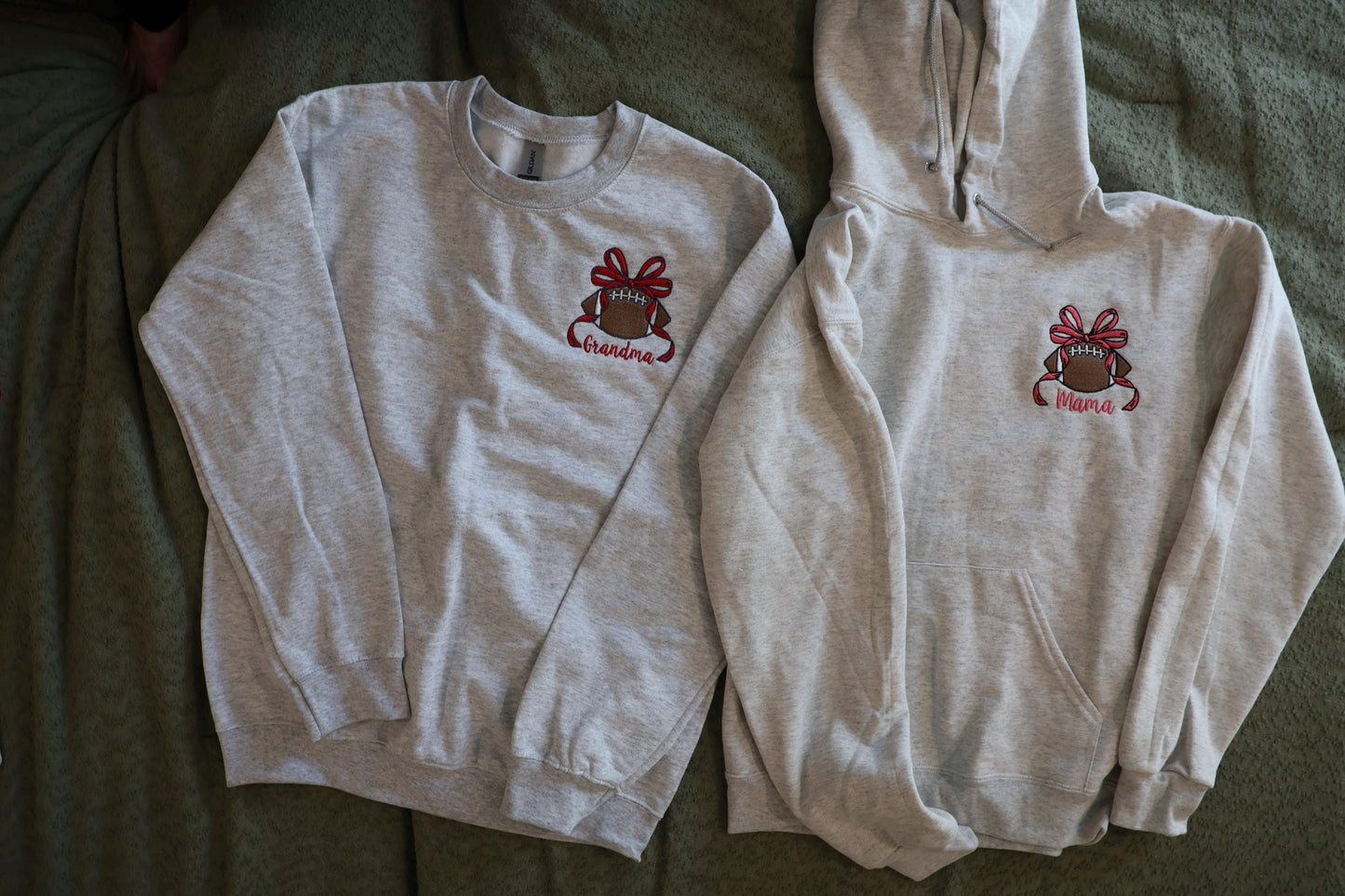 Custom Embroidered Football Bow Crewneck Sweatshirt