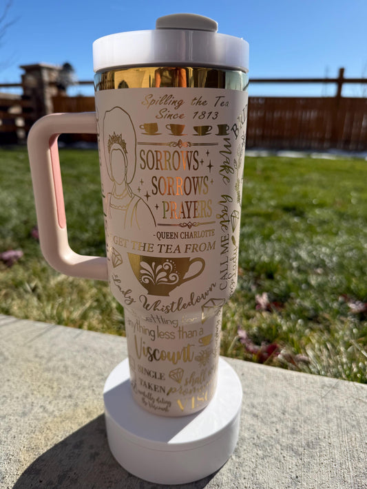 Bridgerton Inspired 40 oz Tumbler  Sorrows Sorrows Prayers Engraved Quote Cup