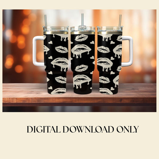 Kiss That Drip | Seamless Dripping Lips Tumbler Wrap SVG | 40oz Laser Engraving File | Hand Drawn Pattern (Download Only)
