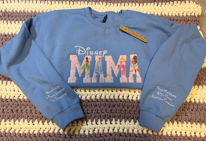 Princess Garden Mama Sweatshirt, Little Sleepies Applique Crewneck, Disney Inspired Mom Sweater, Embroidered Sleeve Quotes