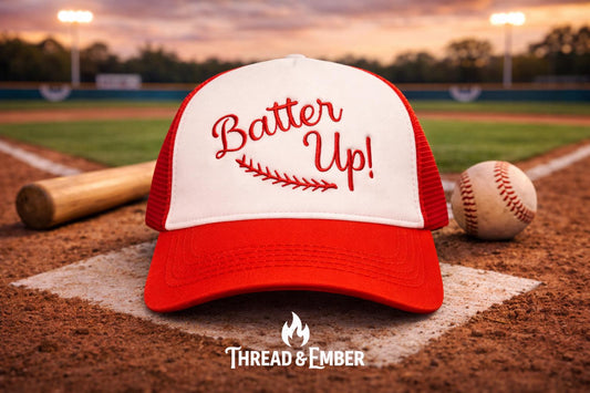Batter Up! Embroidered Baseball Trucker Hat | Retro Baseball Hat | Game Day Hat | Otto Foam 5 Panel Hat | Baseball Mom Gift |