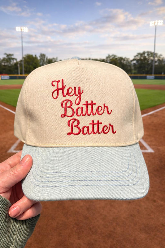 Hey Batter Batter Embroidered Baseball Hat | Retro Baseball Trucker Hat | Baseball Mom Hat | Game Day Hat | Otto Foam 5 Panel Snapback