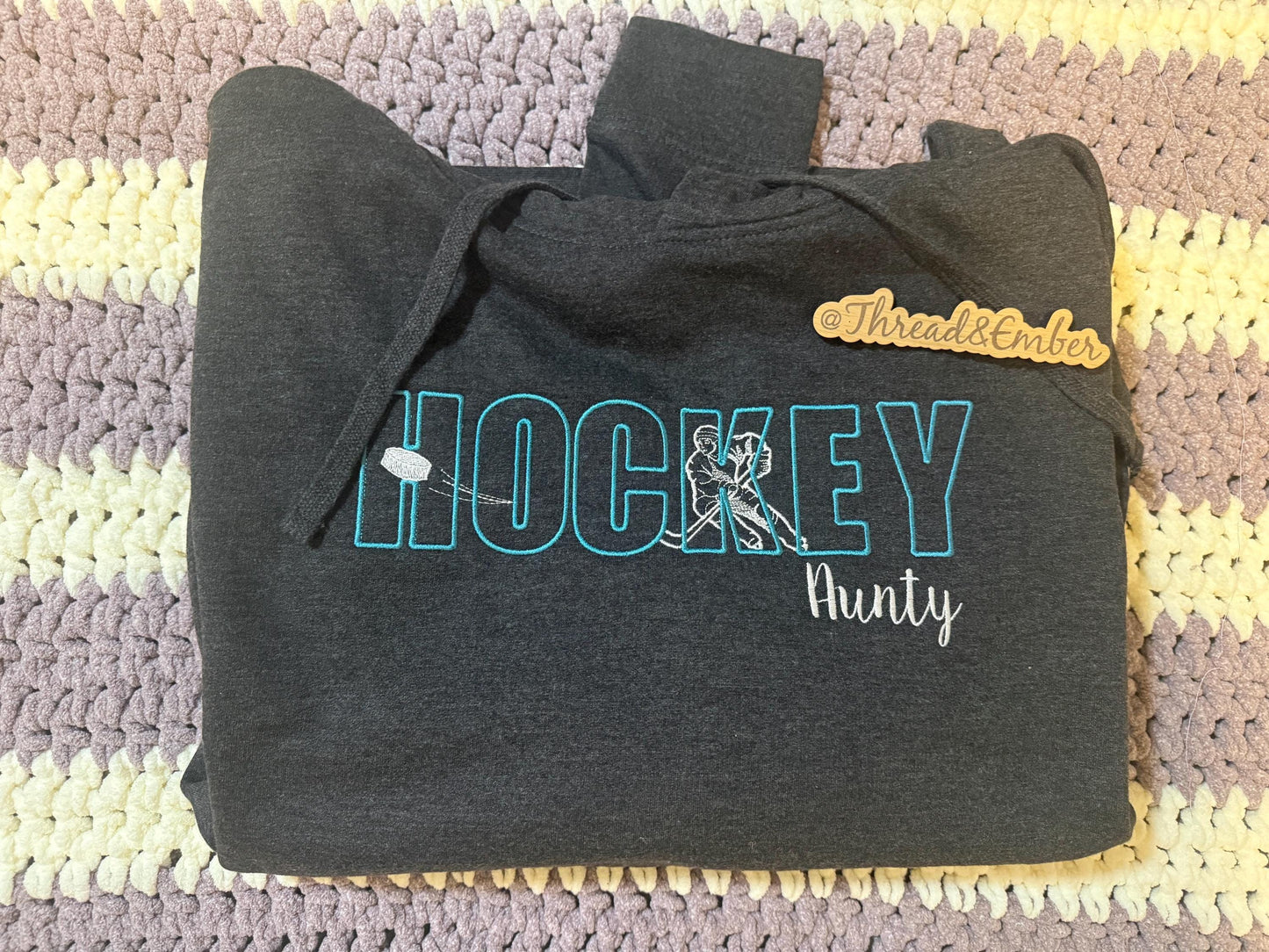 Personalized Hockey Crewneck Sweatshirt | Custom Hockey Mom Grandpa Grandma Shirt | Hockey Family Sweatshirt | Embroidered Hockey Crew