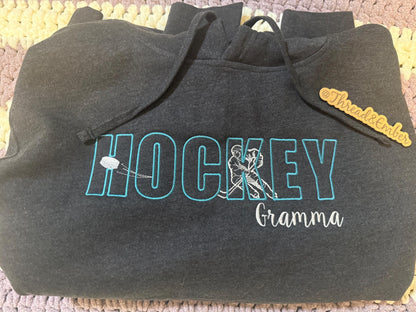 Personalized Hockey Crewneck Sweatshirt | Custom Hockey Mom Grandpa Grandma Shirt | Hockey Family Sweatshirt | Embroidered Hockey Crew