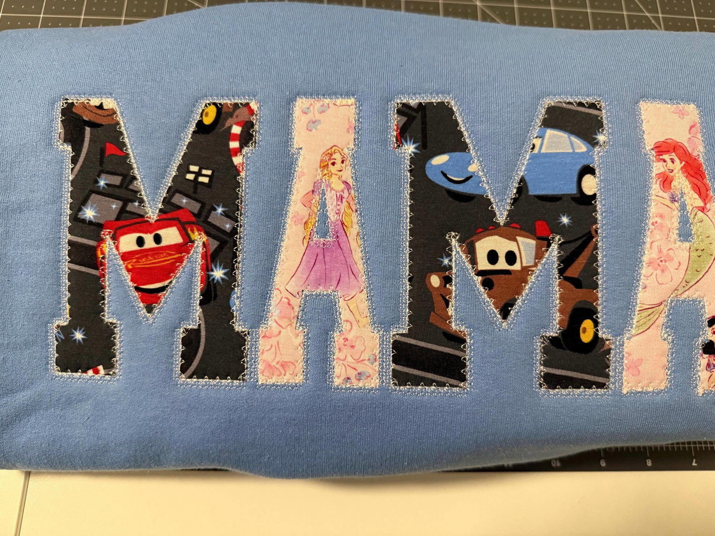 Custom Mama Appliqué Sweatshirt  Little Sleepies Fabric  Personalized Mama Crewneck  Disney Inspired Bamboo Fabric Sweatshirt  Handmade