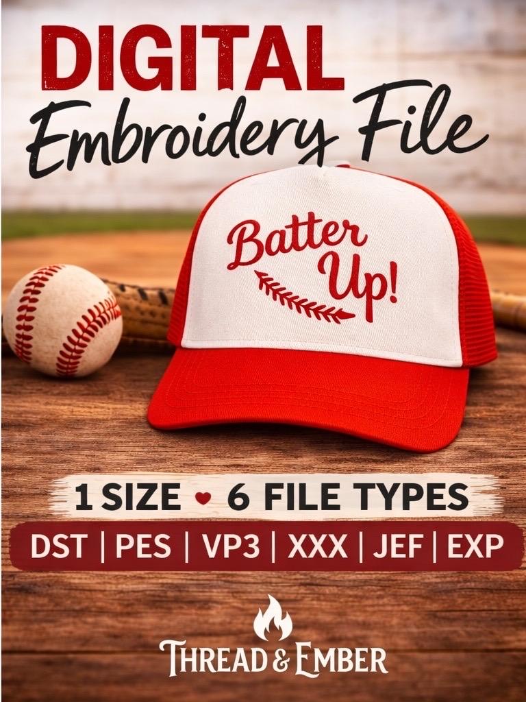 Batter Up Embroidery Design | Baseball Hat Embroidery File | Cap Embroidery Design | Snapback Hat File | Instant Download | 3.9x2.48