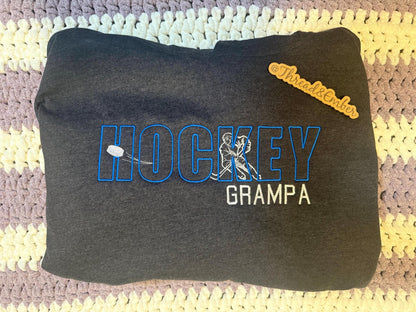 Personalized Hockey Crewneck Sweatshirt | Custom Hockey Mom Grandpa Grandma Shirt | Hockey Family Sweatshirt | Embroidered Hockey Crew