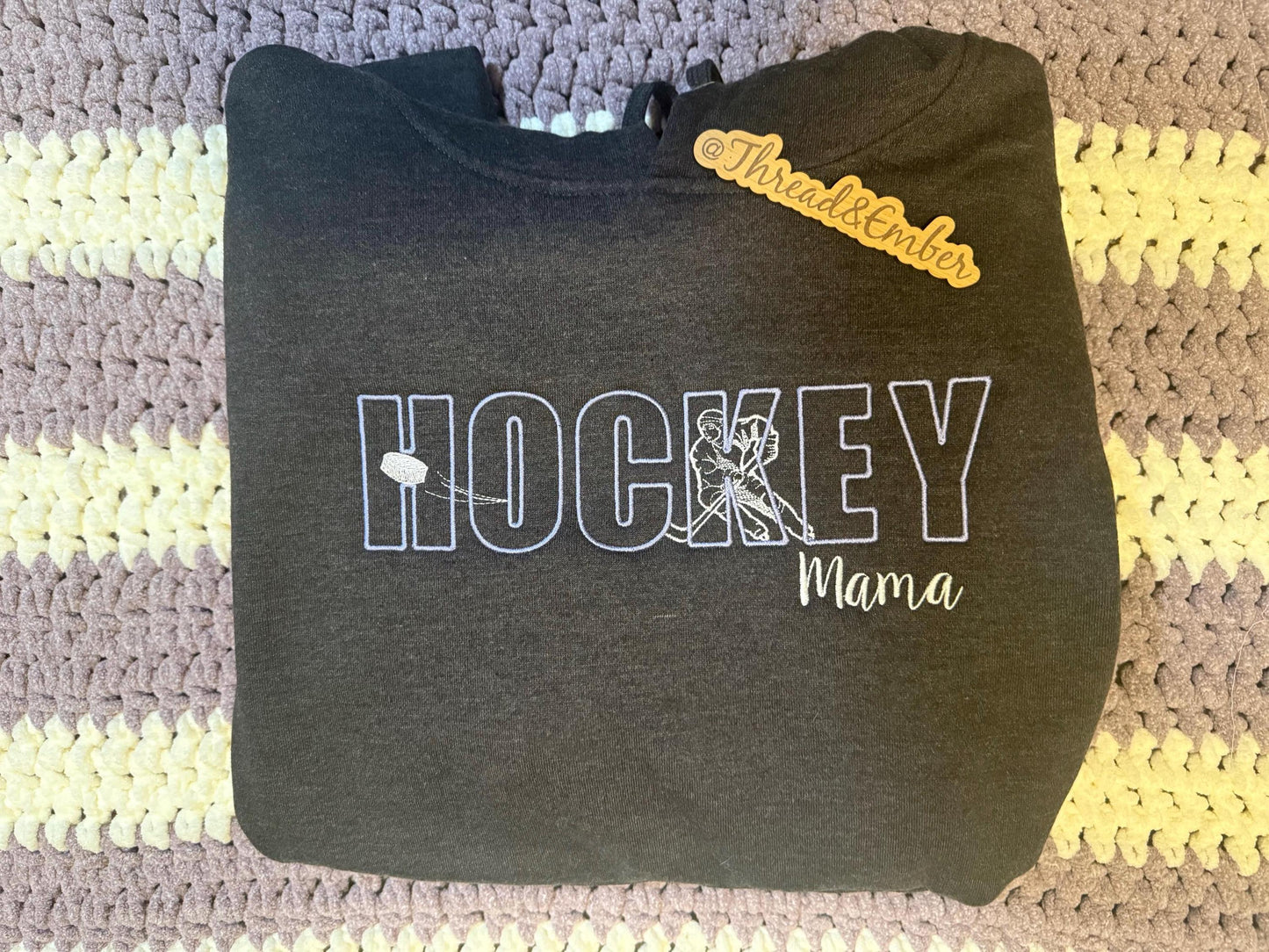 Personalized Hockey Crewneck Sweatshirt | Custom Hockey Mom Grandpa Grandma Shirt | Hockey Family Sweatshirt | Embroidered Hockey Crew