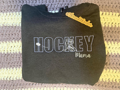 Personalized Hockey Crewneck Sweatshirt | Custom Hockey Mom Grandpa Grandma Shirt | Hockey Family Sweatshirt | Embroidered Hockey Crew