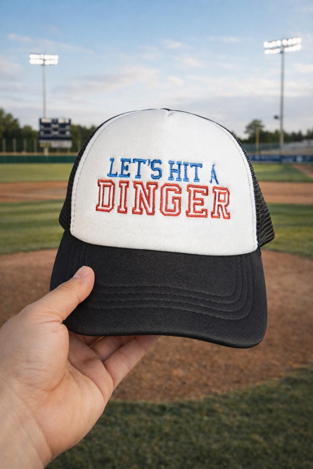 Lets Hit a Dinger Hat, Baseball Mom Trucker Hat, Embroidered Baseball Hat, Game Day Cap, Softball Mom Hat, Snapback Hat