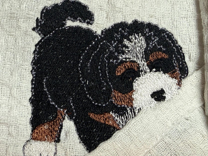 Playful Pet Embroidered Tea Towel | Custom Dog & Cat Kitchen Towel | Waffle Weave Cotton Dish Towel | Animal Lover Gift |