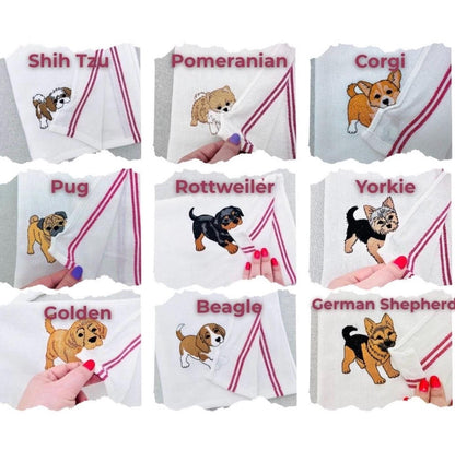 Playful Pet Embroidered Tea Towel | Custom Dog & Cat Kitchen Towel | Waffle Weave Cotton Dish Towel | Animal Lover Gift |