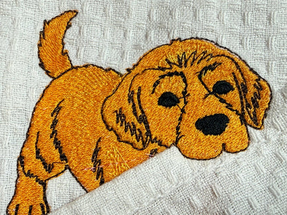 Playful Pet Embroidered Tea Towel | Custom Dog & Cat Kitchen Towel | Waffle Weave Cotton Dish Towel | Animal Lover Gift |