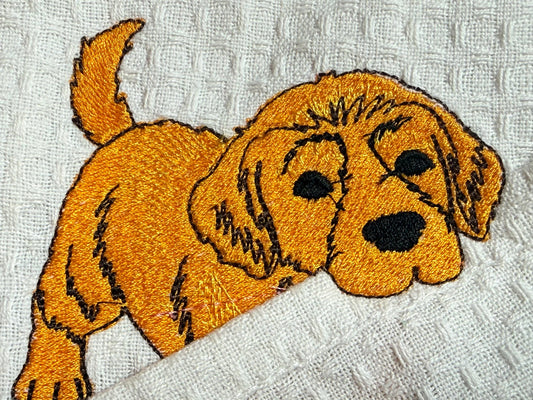 Playful Pet Embroidered Tea Towel | Custom Dog & Cat Kitchen Towel | Waffle Weave Cotton Dish Towel | Animal Lover Gift |