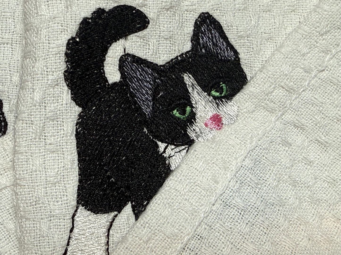 Playful Pet Embroidered Tea Towel | Custom Dog & Cat Kitchen Towel | Waffle Weave Cotton Dish Towel | Animal Lover Gift |