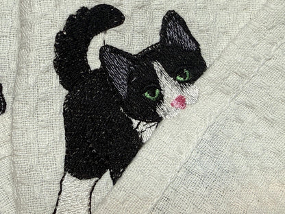 Playful Pet Embroidered Tea Towel | Custom Dog & Cat Kitchen Towel | Waffle Weave Cotton Dish Towel | Animal Lover Gift |